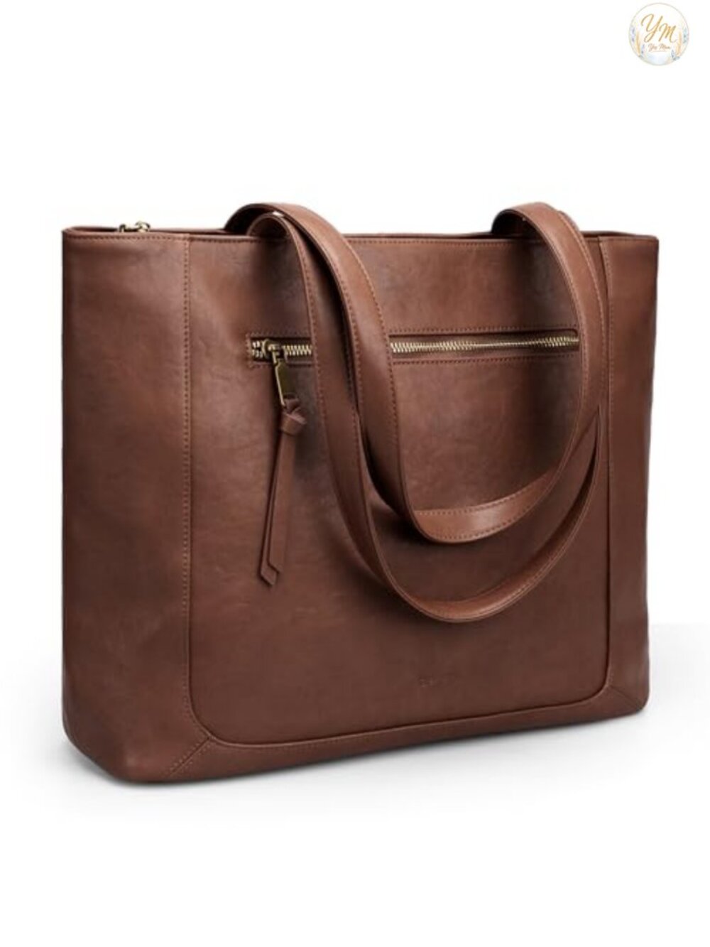 Genuine Leather Women's Large Work Tote Bag with Zipper Laptop Compartment